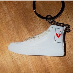 LV White High Top Sneaker Keychain Ace of Hearts Charm Designer Inspired